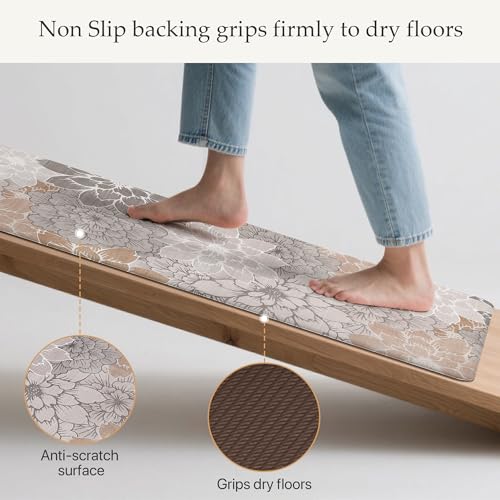 GENIMO Anti-Fatigue Kitchen Floor Mats Set 17.3x47 & 17.3x30 Taupe Grey Waterproof Non-Slip