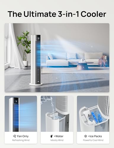Evaporative Air Cooler 43 Inch Tower Fan with Humidifier and App Control
