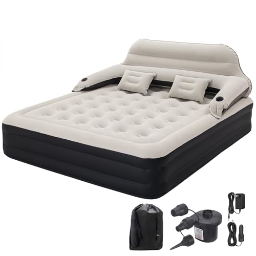 King Size Air Mattress with Headboard and Pump - Inflatable Bed