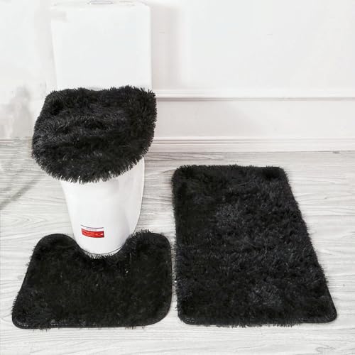 3-Piece Soft Bathroom Rug and Mat Set - Absorbent Toilet Floor Decor
