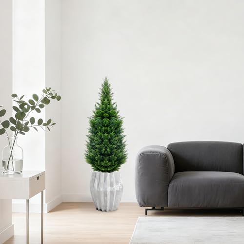 4ft Artificial Cedar Topiary Trees (2-Pack) - UV Resistant Faux Shrubs
