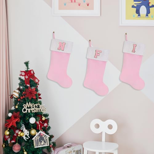 20-Inch Personalized Pink Velvet Christmas Stocking with Embroidered Letter