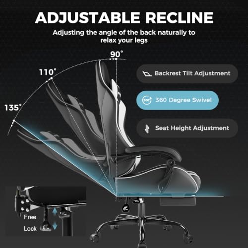 GTPLAYER Ergonomic Gaming Chair with Footrest & Lumbar Support Pearl White