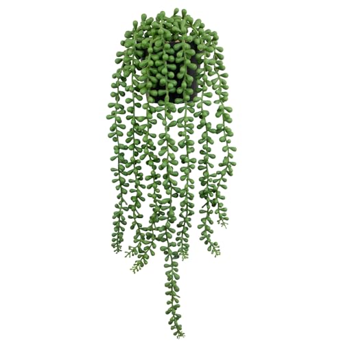 Artificial String of Pearls Hanging Plant in Black Pot - 16.5 Inch Faux Succulent
