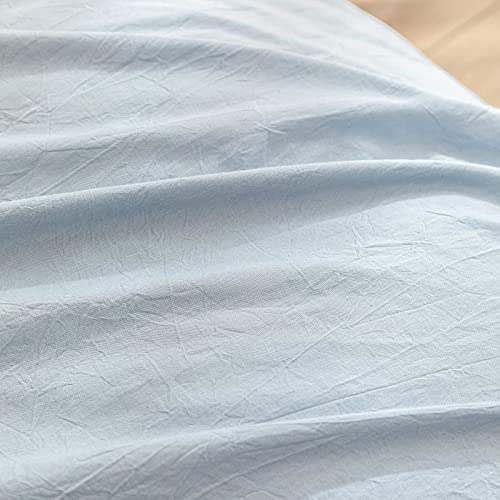 100% Washed Cotton Duvet Cover Set - Queen, Cornflower Blue (3-Piece)