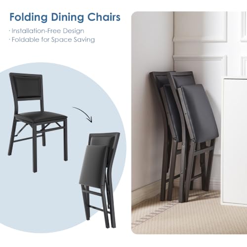 Set of 4 Padded Folding Dining Chairs with Metal Frame, Black PU Leather