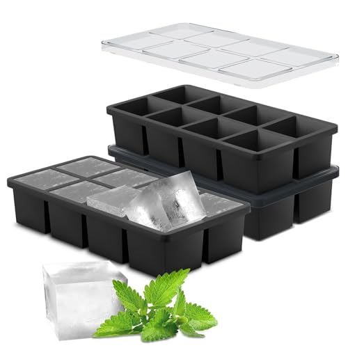 Samuelworld Large Black Silicone Ice Cube Tray with Lid - 24 Big 2-Inch Cubes for Whiskey & Cocktails