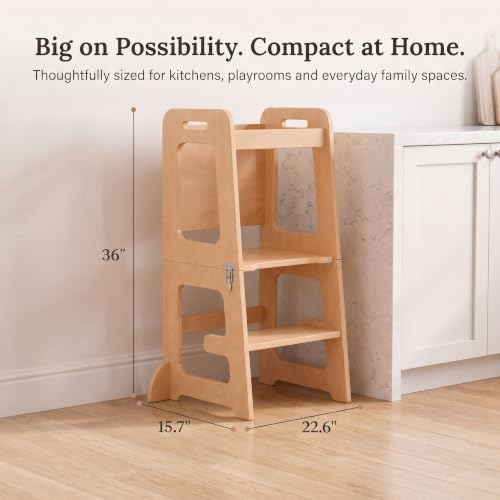 4-in-1 Foldable Toddler Learning Tower, Step Stool, Desk and Chair Set
