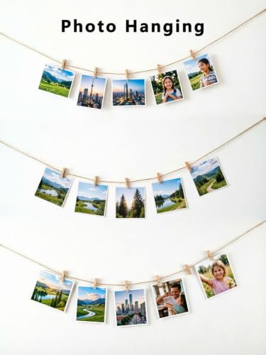Natural Hanging Photo Display Decor 100 Wooden Clothespins with 64 Feet Jute Twine