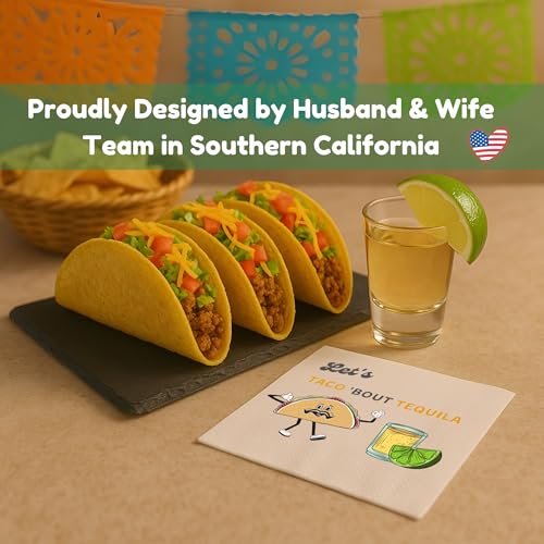 Cloverjoyed Fiesta Cocktail Napkins - 50 Pack White for Margaritas & Mexican Parties