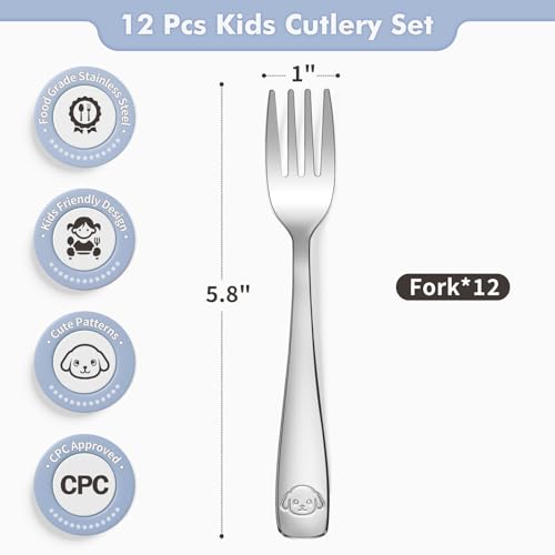 12-Piece Stainless Steel Toddler Forks Set Kids Silverware