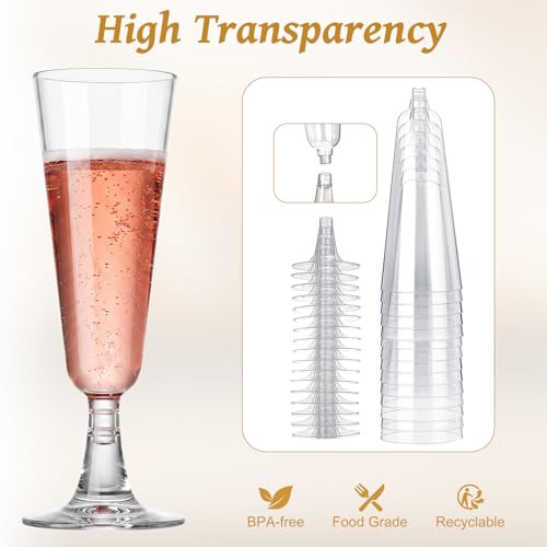 Bohiimia 40 Pack 5.5oz Clear Disposable Champagne Flutes for Parties & Events