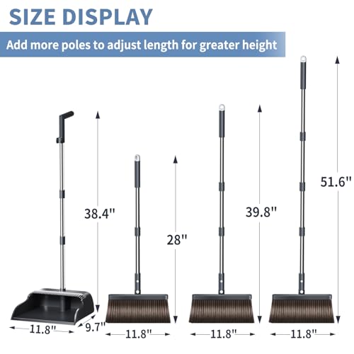 Broom and Dustpan Combo Set with 51.6" Adjustable Handle & Pet Hair Comb