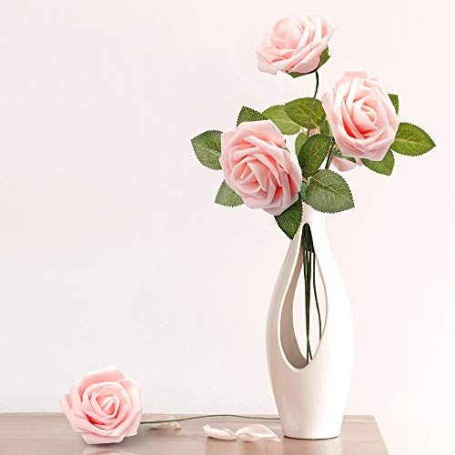 50 Pcs Blush Pink Artificial Roses Foam Flowers with Stems