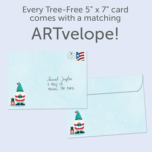 Christmas Greeting Cards with Envelopes - Festive Gnomes - 5x7 - Eco-Friendly Recycled Paper