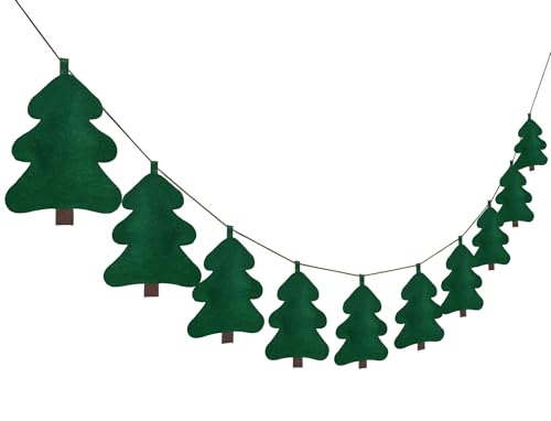 Green Christmas Tree Garland with Cotton Filling - Handmade Felt Ribbon for Holiday Decor