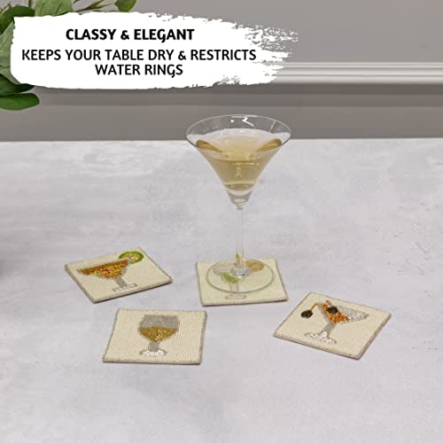 Folkulture Handmade Boho Cocktail Drink Coasters Set of 4 - Table Decor & Bar Accessories