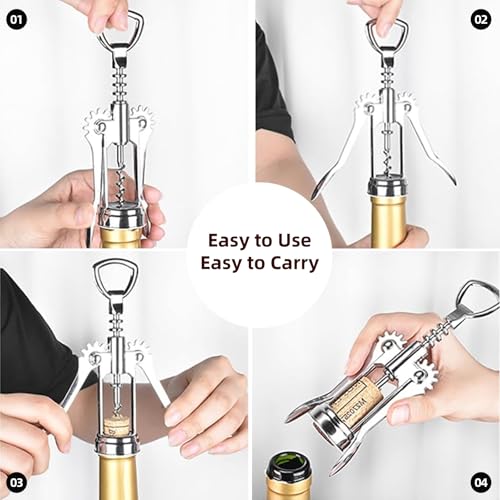 QONYFONE Silver Wing Corkscrew with Bottle Opener - Premium Zinc Alloy