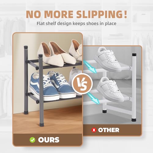 Expandable 2-Tier Metal Shoe Rack - Stackable Shoe Organizer for Closet