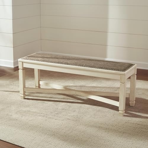 50-Inch Upholstered Dining Bench, Antique White Farmhouse Seating