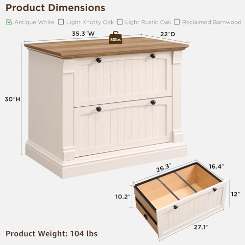 2-Drawer Farmhouse Lateral File Cabinet, 35.3-Inch Rustic Wood Organizer