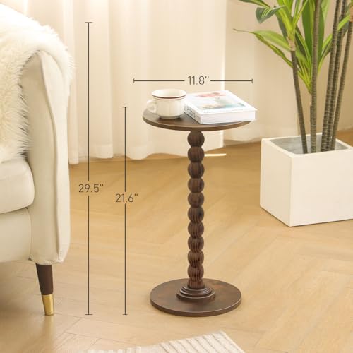 Round Side Table, Modern Accent End Table for Small Spaces - Rustic Brown