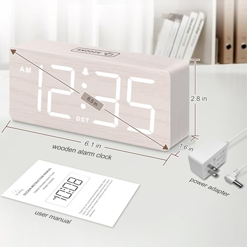 DreamSky Wooden Digital Alarm Clock for Bedroom with Large Numbers & Loud Alarm