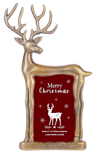 God Antique Christmas 4x6 Gold Reindeer Photo Frame - Holiday Decor