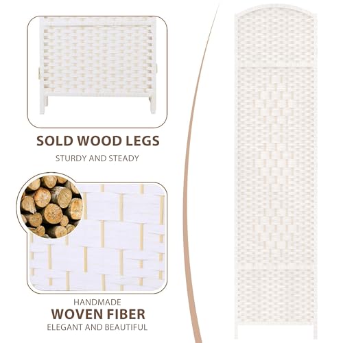 6-Panel Folding Room Divider, Freestanding Woven Privacy Screen, Off-White