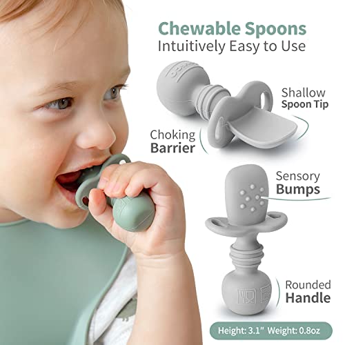 Silicone Baby Spoons Self Feeding 3 Pack with Choking Stopper