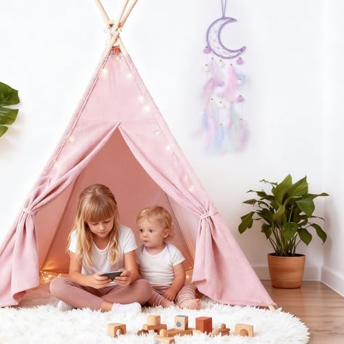 Purple Moon Dream Catcher for Kids Room Wall Decor with Feathers and Pompoms