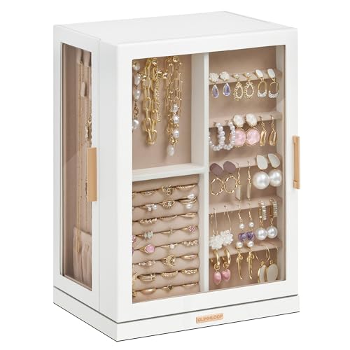 360° Rotating Jewelry Organizer Box with 7 Drawers and Glass Display