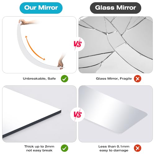 Full Length Wall Mirror, 47x16 Inch Shatterproof Acrylic Adhesive Mirror