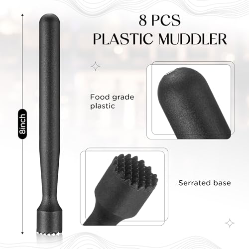 Baderke 8 Inch Plastic Cocktail Muddler Classic Set of 8 - Bar & Drink Tools