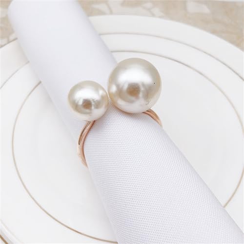 Round-Rose Gold Pearl Napkin Rings Set of 6 for Wedding & Party Table Decorations