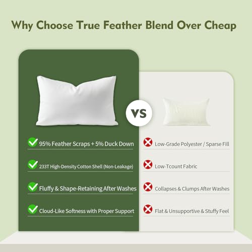 14x24 Inch Feather Down Throw Pillow Insert, Soft Hypoallergenic Cushion