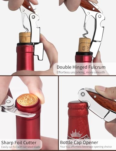 CORKAS Premium Rosewood Waiter's Corkscrew with Double Hinged & Foil Cutter