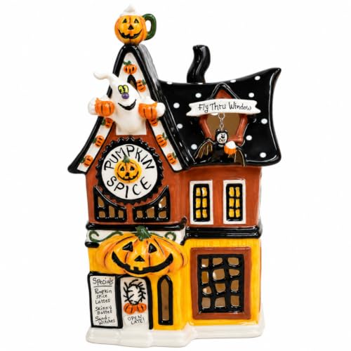 Blue Sky Clayworks Pumpkin Spice Latte Candle House - Ceramic Coffee Shop Decor, 6.25"