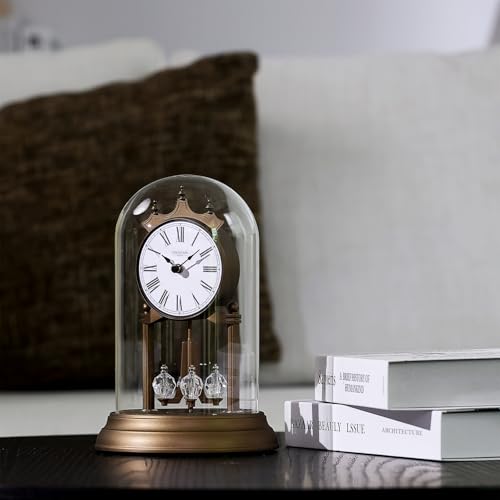 9-Inch Anniversary Mantel Clock with Revolving Pendulum and Glass Dome