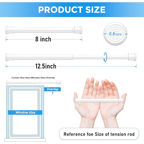2 Pack Small Spring Tension Rods 8 to 12.5 Inch, No-Drill Adjustable Rod
