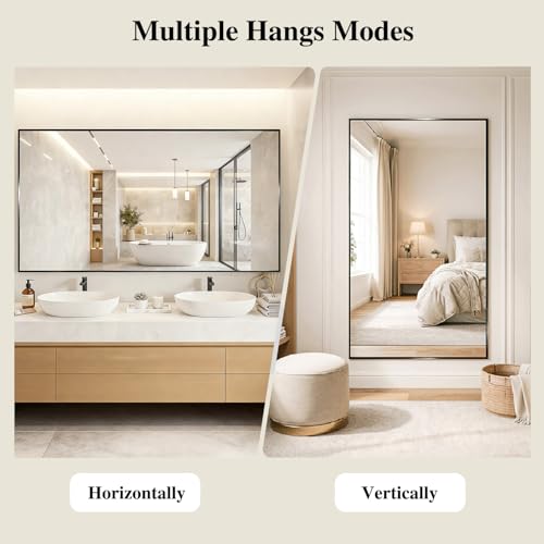30x40 Inch Rectangular Wall Mirror, Modern Black Aluminum Frame Mirror