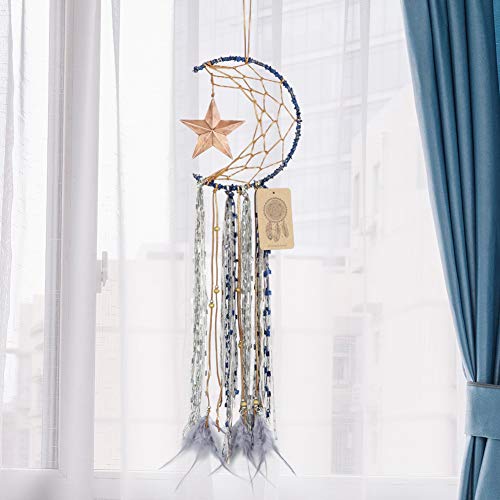 Half Moon Dream Catcher Wall Hanging with Star and Feathers 8-inch