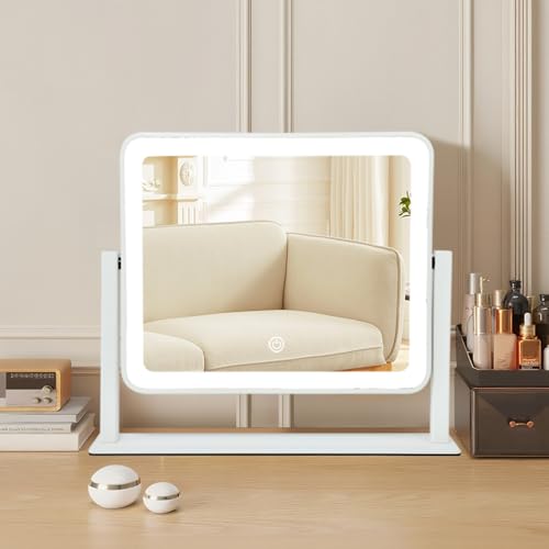 White 12x14 Inch Rechargeable LED Vanity Mirror with Lights & Touch Control