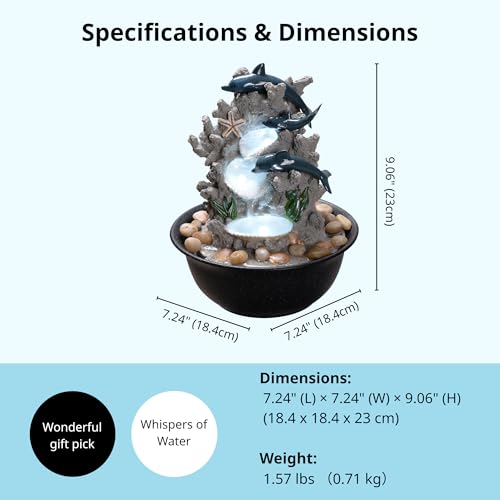 Indoor Dolphin Tabletop Water Fountain with LED Light & River Rocks