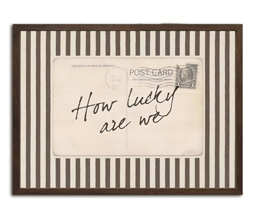 How Lucky Are We Vintage Striped Quote Canvas Wall Art 12x16 Framed