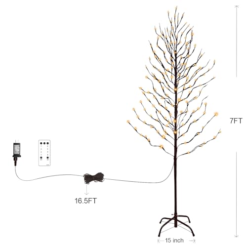Remon 7Ft LED Birch Tree with 312 Lights, Twinkle Modes & Timer - Indoor & Outdoor Decor