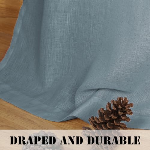H.VERSAILTEX Stone Blue Linen Curtains 84 Inch Length for Living Room 2 Panels Set Rod Pocket Light Filtering Semi Sheer Curtains for Bedroom Country Farmhouse Drapes 52x84 Long