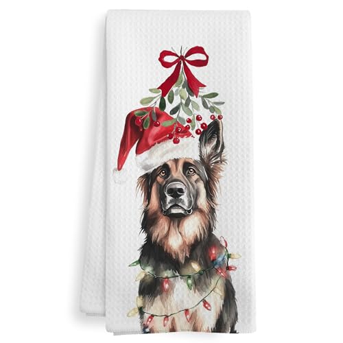 German Shepherd Dog Christmas Kitchen Towels - Funny Holiday Gift, 16x24 Inch - Dog Mom Decor