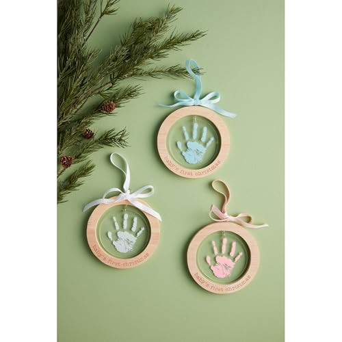 Mud Pie Blue Handprint Ornament Set - Personalizable Acrylic Holiday Decor