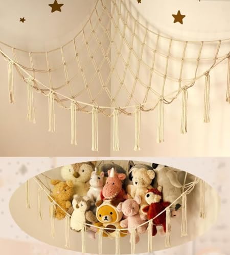 Mirolam Large Stuffed Animal Storage Hammock - Cotton Macrame Toy Net